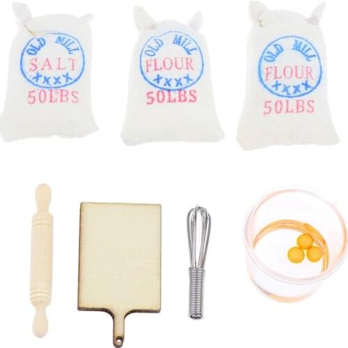 New Flour Salt Bags Eggbeater Rolling Pin Model Doll House Accessories 1:12 Dollhouse Miniature