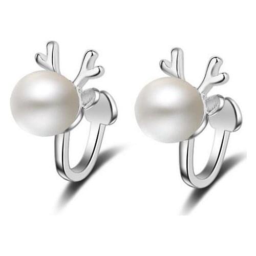 New Fashion Elk Deer Simulated Pearl Female 925 Sterling Silver Ladies`clip Earrings Jewelry Gift Promotion Cheap Women
