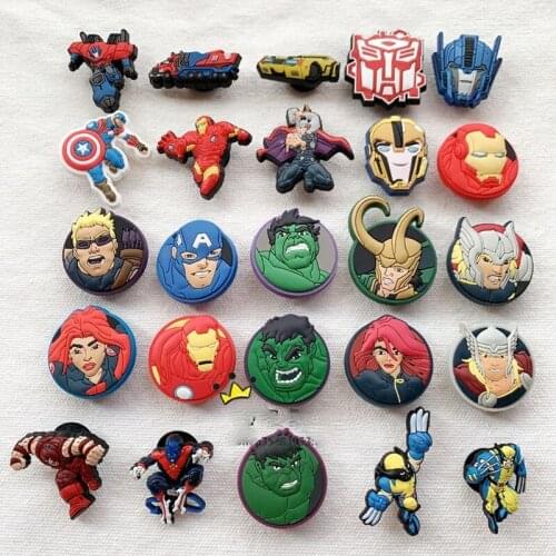 Geniune Cute Shoe Charms Accessories Cartoon Avengers Super Hero Iron Man Hulk Shoes Buckle Decorations for Sandals Kids Gift