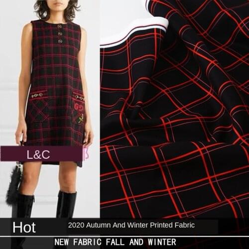 2020 autumn and winter new digital printed red tartan clothing skirt handmade DIY fabric customization
