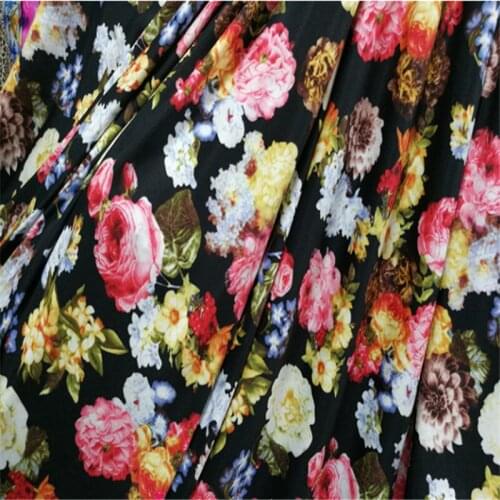 Latin dance dress Swimwear Yoga clothes fabric 1Meter Elastic milk slik bottom flower printed cloth fabric for sewing