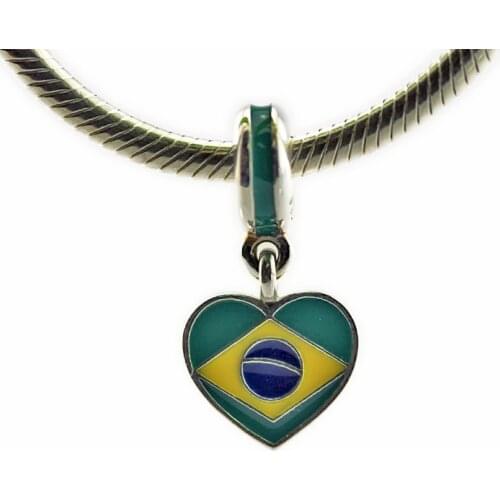 Brazil Heart Flag Charms with Mixed Enamels Fits Pandora Bracelet 925 Sterling Silver Jewelry Beads Free Shipping