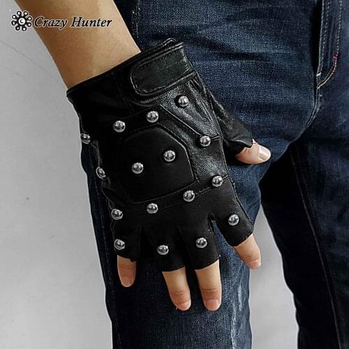 Full Studdes Punk Gothic Leather Pair Fingerless Biker Gloves For Men