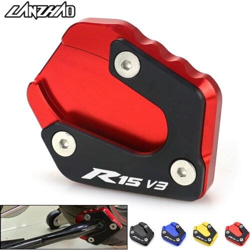 R15 Motorcycle Side Stand Enlarger Kickstand Pad CNC Aluminum Accessory for Yamaha YZF R15 V3 2017 2018 2019 2020 Red Blue Gold