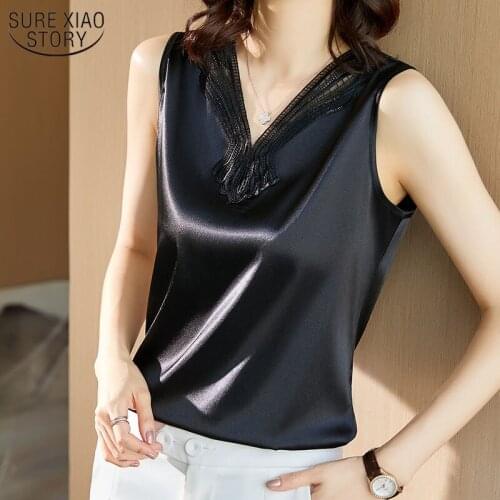 Silk Women Blouses Shirts Satin Blouse Tops Woman Elastic Lace Shirt Top Plus Size Woman V-neck Embroidery Blouses Shirts 13695