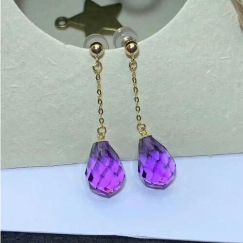 Shilovem 18K yellow Gold Piezoelectric Amethyst stud earrings fine Jewelry trendy party gift new plant