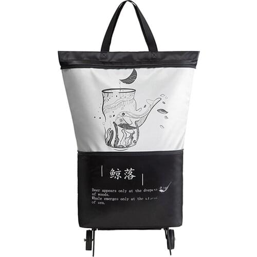 Print Folding Shopping Pull Cart Trolley Bag With Wheels Foldable Shopping Bags Reusable Grocery Bags Vegetables Food Organizer