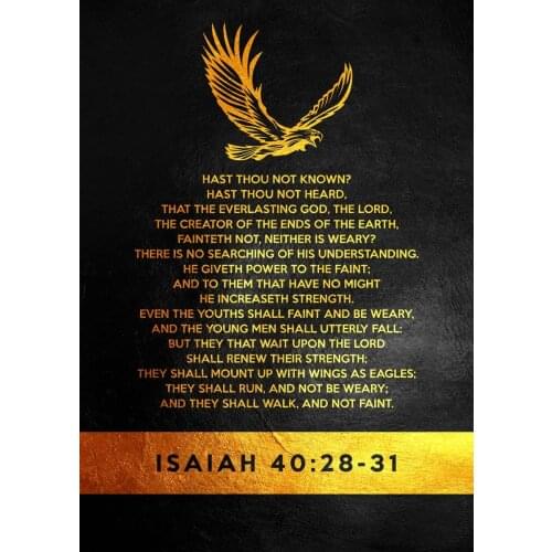 Modern Animal Eagle Painting Canvas Black Gold Holy Bible Inspiration Print Posters Religion Picture Wall Arts Isaiah 40:28-31