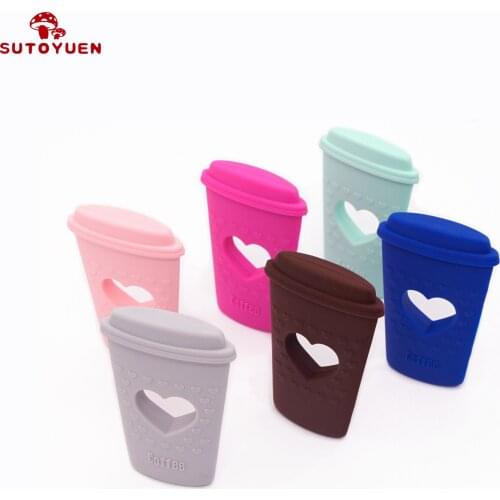 Sutoyuen 1pc BPA Free Coffee Cup Shape Baby Teether Food Grade Silicone Teething Necklace Baby Shower Gifts Chewable Toy