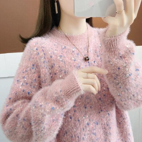 Thick Female Pullover Plus Velvet/No Velvet Imitation Mink Velvet Sweater Women Autumn Winter 2021New Loose Bottoming Shirt A422