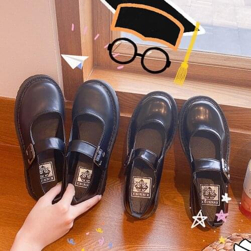 Lolita Shoes Platform Women Mary Janes Shoes Black Leather Shoes Buckle Low Heels Girls Shoes cute high heels Korean Harajuku