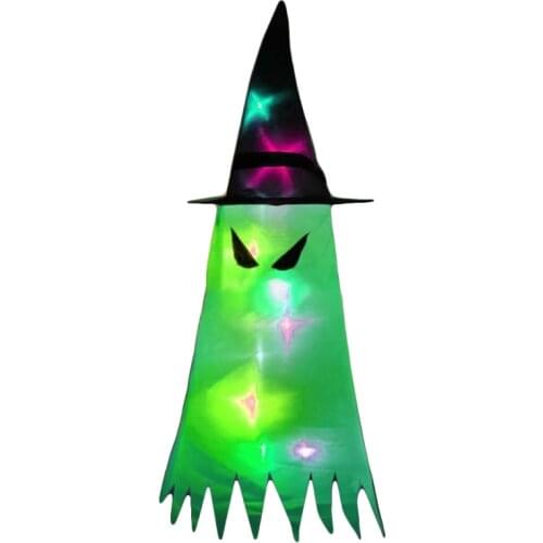 Q0KF Halloween Decorations Ghost Windsock with Hat LED Light Hanging Spooky Flag Wind Streamer for Indoor Outdoor Yard Party