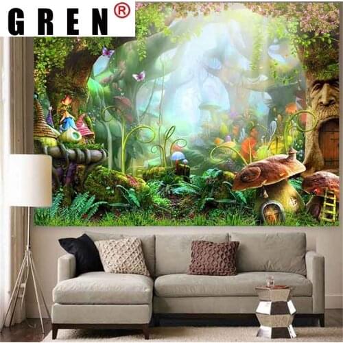 GREN Simsant Fantasy Psychedelic Shrooms Tapestry Colorful Abstract Trippy Tapestry Wall Art Hanging Tapestries for Home Decor