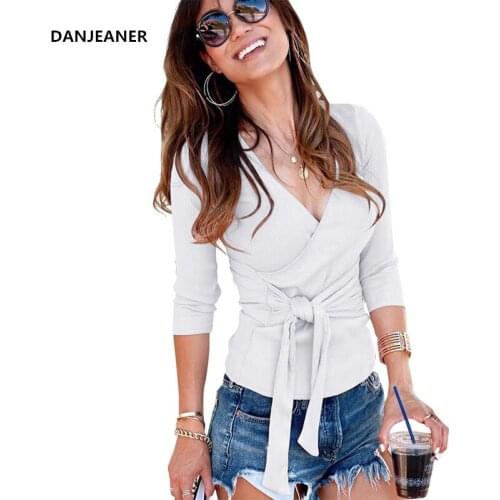 Danjeaner Sexy V-neck Criss-Cross Knitted Sweaters Autumn Winter Thin Lace Up Solid Pullovers Plus Size Slim Fit Knitwear Tops