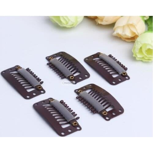 50pcs Brown color 9 teeth snap clips in on hair weave extensions U Shape weft toupee wig closure styling tools