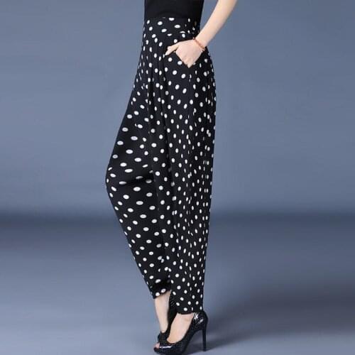 Women Pants Polka Dot Womens Summer Loose Spring And Autumn Pants Womens High Waist Chiffon Trousers Women Pantalones De Mujer