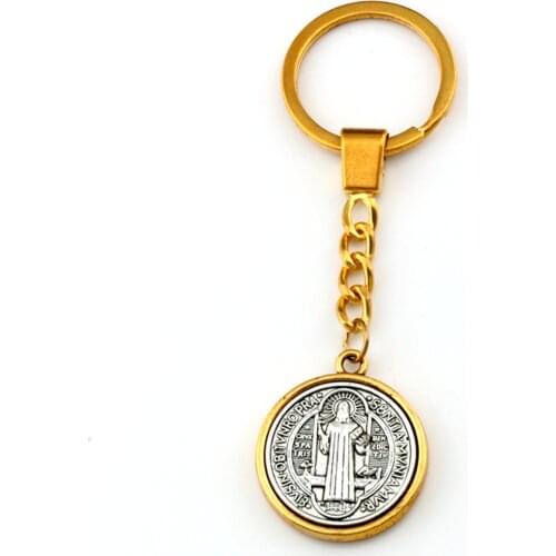 1pcs Keychain Saint St Benedict Cross Medal Charms Pendants Key Ring Travel Protection DIY Jewelry A-557f
