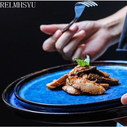 1PC RELMHSYU Nordic Style Matte CeramicWestern Food Dark Green Round Steak Pasta Dish Flat Dinner Plate Tableware