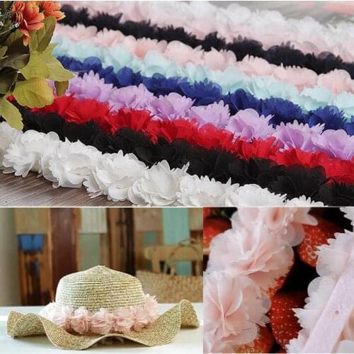 1 Yard Colorful Chiffon 3D Solid Cluster Flowers Lace Trim Dress Decoration Lace Fabric Party Applique Trimming Sewing Supplies