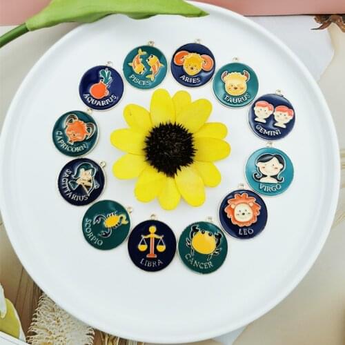 10pcs/lot 27*31mm 12 Constellation Charms Double Face Enamel Charms Charms pendants jewelry making Handmade craft ccessories