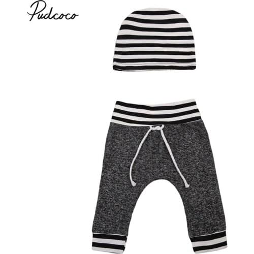 2017 New Brand Newborn Toddler Infant Baby Boys Girls Pants Striped Printed Bottom Casual Pants Hat 2Pcs