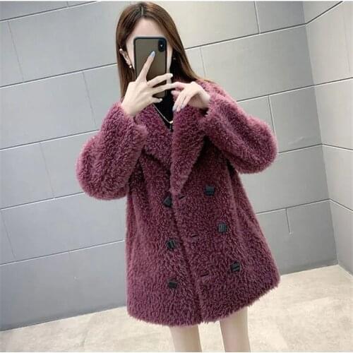 2021 Fashion Faux Lamb Wool Coat Women Autumn Winter Skin Fur Together Loose Sheep Shearing Casual Jackets Top Plus Size KW1042
