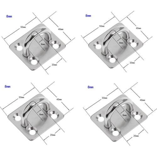 4PCS 8mm Pad Eye Plate Stainless Steel 316 Ceiling Wall Mount Hook Heavy Duty Anchor Eye Plate For Boat Yoga Swings Hammocks