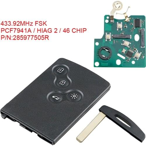 433MHz Smart Card Car Remote Key with ID46 / 7941 Chip Fit for Renault Megane III Fluence Laguna III Scenic 2009-2015