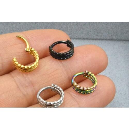 50pcs Body Jewelry Piercing -Twist Ear Helix Daith Cartilage Tragus Earring Nose Septum Clicker Ring 16g x8/10mm Hot