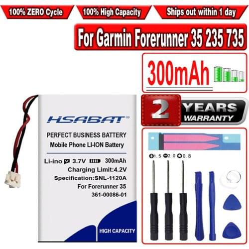 HSABAT 300mAh 361-00086-01 Battery for Garmin Forerunner 35 235 735 VIVOMOVE Accumulator 2-wire
