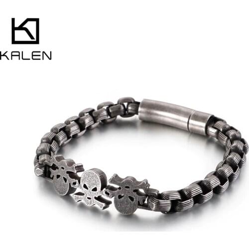 Kalen Trend Mens Stainless Steel Punk Style Bracelet Skull Head Accessory Jewelry Gift