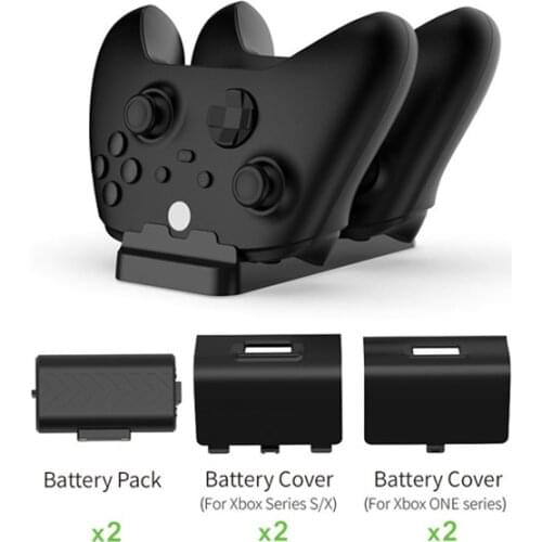 Dual Wireless Controller Charger Charging Station Stand With 1200MAh Battery Pack USB Cable For XBOX One X/S