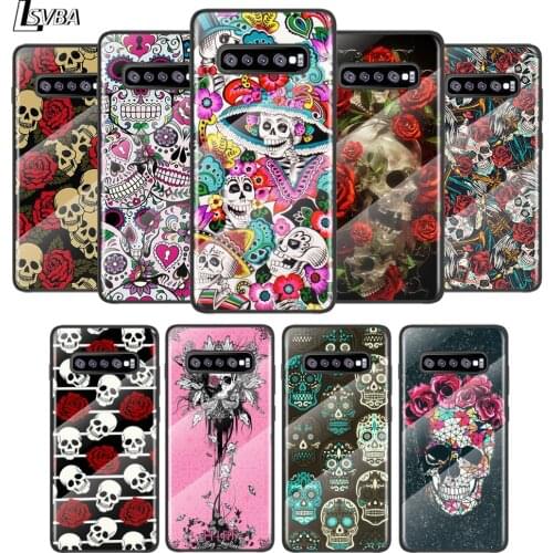 Art Flower Skull For Samsung Galaxy S21 Ultra Plus 5G M51 M31 M21 Tempered Glass Cover Shell Luxury Phone Case