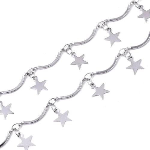 Stainless Steel Curved Bar Link Chains with Star Charms DIY Necklace Bracelet Scalloped Bar Chain for Jewelry Making Findings
