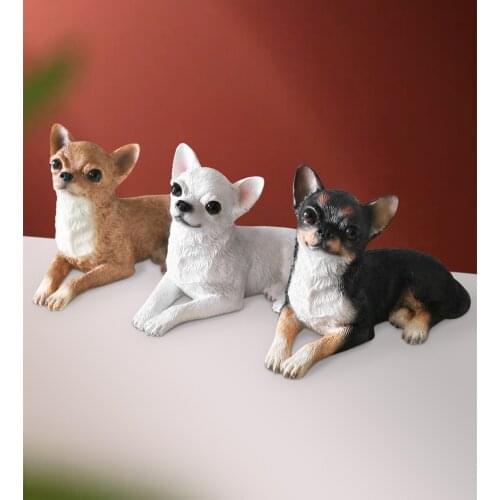 JJM Cute Mini Chihuahua Dog Pet Animal Figure Resin Car Decoration Resin Model Educational for Children Adults Kids Gift
