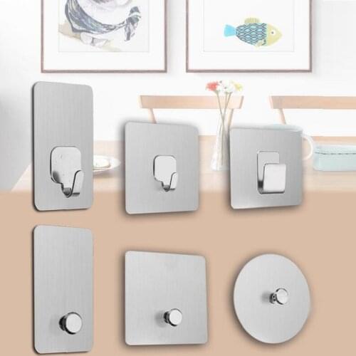 Hooks For Bathroom Kitchen Towels Wall Hook Self-adhesive Seamless Nail Stainless Steel Hook Strong Paste Photo Frame Punch-free