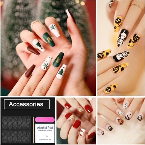 Buy In Bundles Pay One Shipping Fee) Halloween Christmas 24 Pieces/Box Press on Fake Nails Festival FakeNail Tips Nail Adhesive