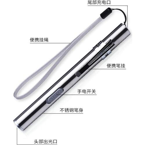 Nurse Doctor Pen Medical Flashlight Pupil Lamp Usb Rechargeable Oral Ear Nose And Throat Mini Yellow White Light Diagnostic