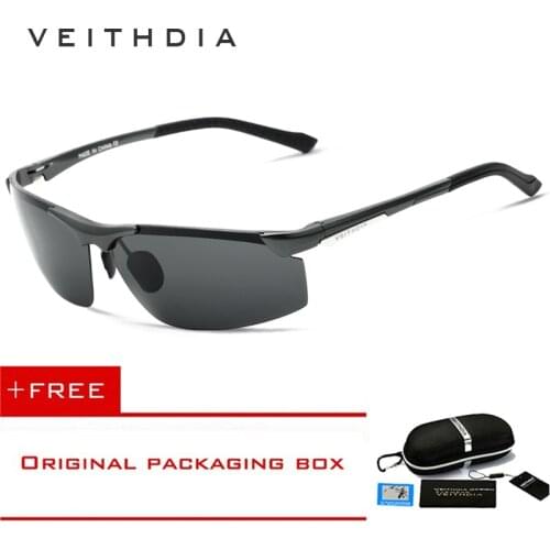 VEITHDIA New Rimless Polarized Sunglasses Men Coating Mirror Driving Aluminum Magnesium Sun Glasses oculos Male Eyewear shades