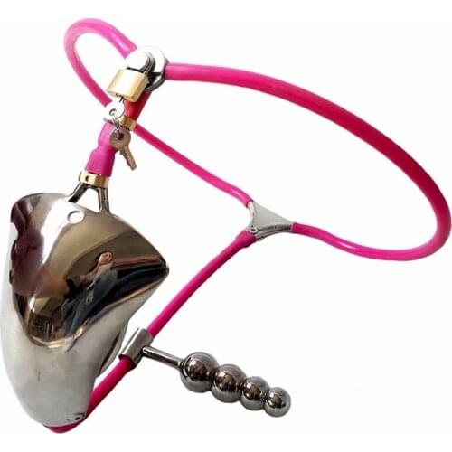 Stainless Steel Male Underwear Chastity Device with Anal Beads,Butt Plug,Metal Chastity Belt,Cock Rings,Sex Toys For Men Gay