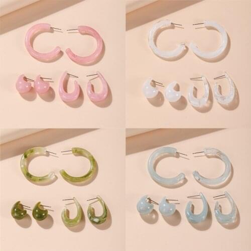 New Korea Colorful Acrylic Vintage Geometric C-Shaped Resin Hoop Earrings Retro For Women Girls Party Travel Jewelry Gifts