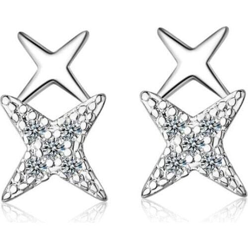 New Sweet Super Fairy Beautiful 925 Sterling Silver Jewelry Fashion Four-pointed Star Crystal Exquisite Stud Earrings SE752