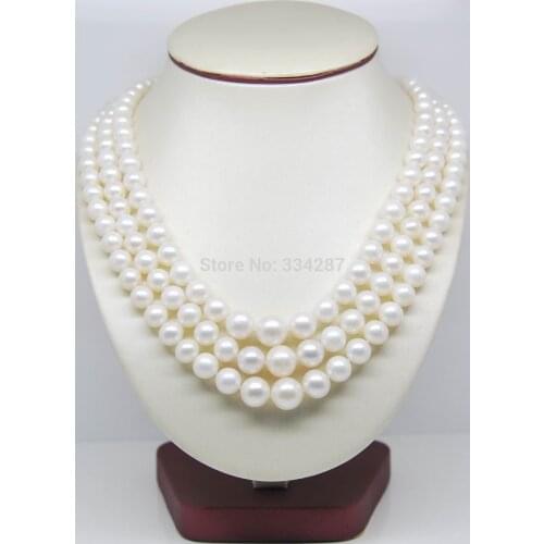 Fine Natural 9-10MM AAA White Pearl Necklaces 80" Long