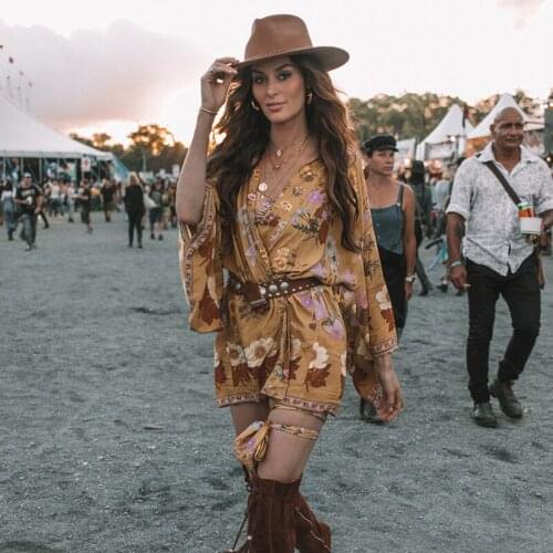 DUISNENA khaki boho dress V-neck casual blouse robe floral print summer dress belt women dress vestidos