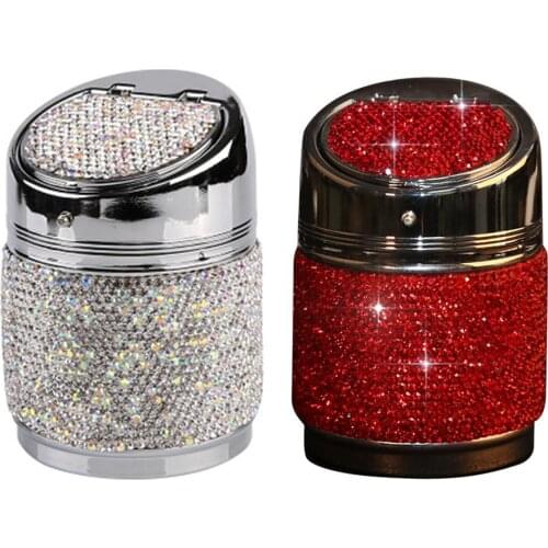 Rhinestone Portable Car Ashtray with Led Light Crystal Diamond Car Ash Tray Ashtray Storage Cup Holder for Girls1Car Accessories