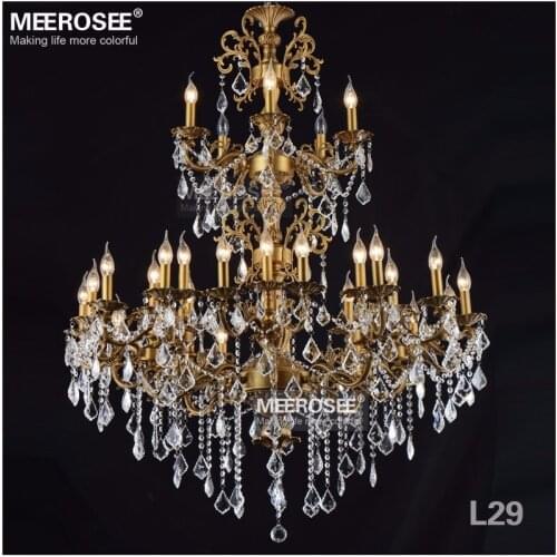 Luxurious Gold Large Crystal Chandelier LampK9 Crystal Bronze Hanging Lustre Light Fixture 3 tiers 29 Arms Indoor Lighting