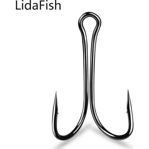 Lidafish 1/2/4/6/8# 50pcs/box High Carbon Steel Double Fishing Hook Crank Barbed Jig Hook for for Carp Fishing Fish Accessories