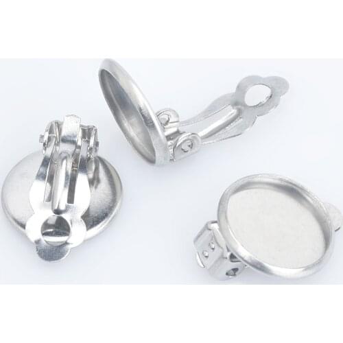 Stainless Steel Ear Clip Earring Base Earring blank trays fit 8/10/12/16/18/20mm Round Bezel Cup for jewelry making 20pcs