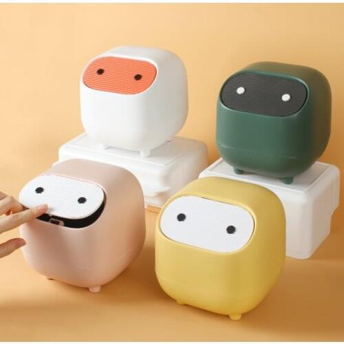 1PCS Cute Mini Ninja DesktopTrash Can PressType Mini Dustbin with Lid Household Cleaning Tools for Home Office Desk Nutshell