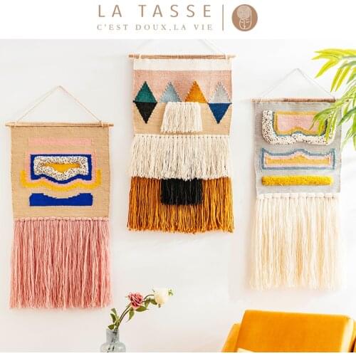 Nordic Bohemian Home Tapestry Handmade Cotton Linen Tapestry Tassel Decor Living Room Hotel Wall Hanging Colorful Handicraft